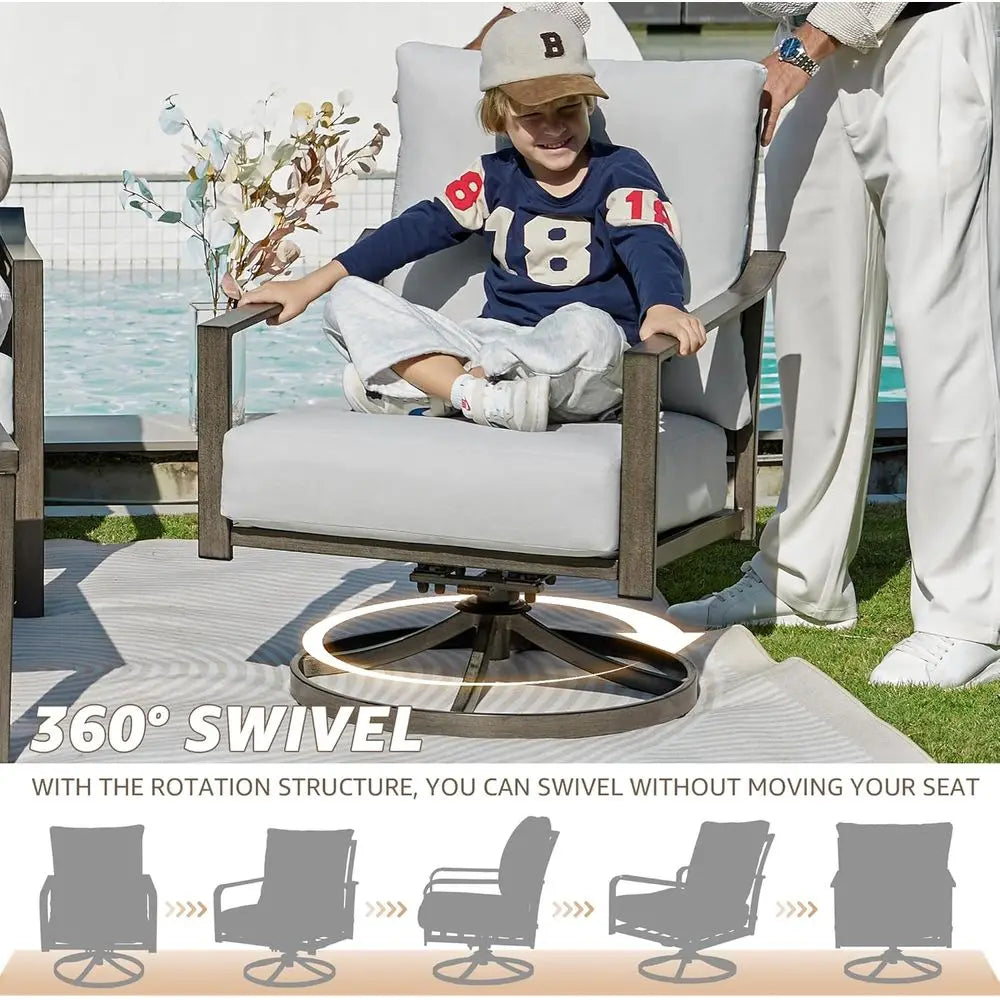 4-Piece Outdoor Metal Swivel Rocking Chair Set with Woven Rope Back Cushions