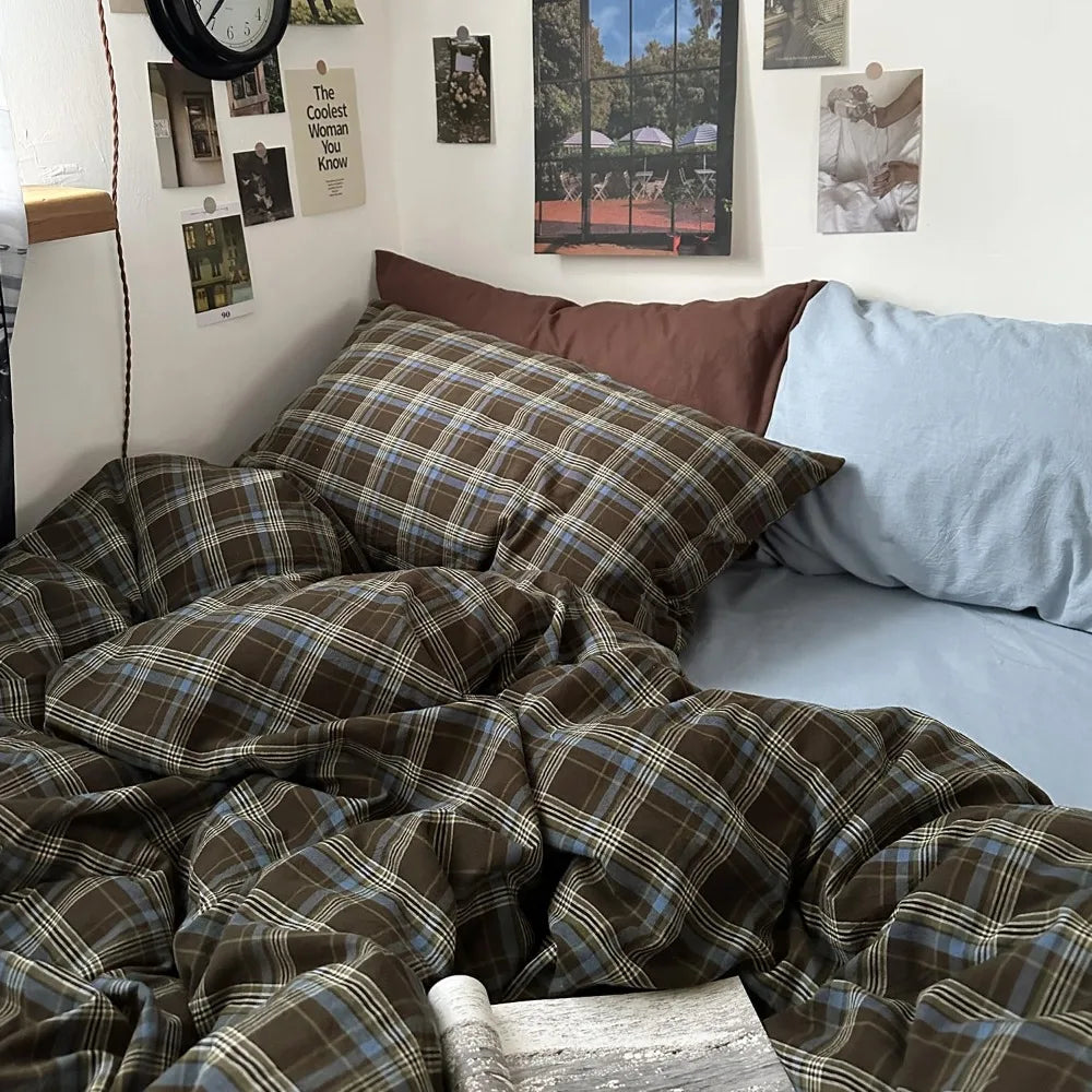 Queen Size Buffalo Plaid Duvet Cover Set 3 Piece Bamboo Fiber Bedding