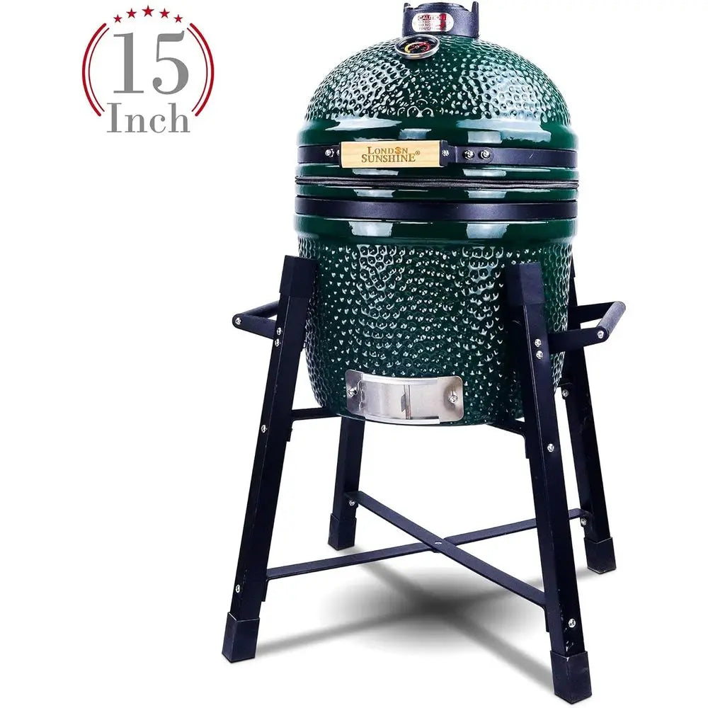 Ceic Kamado Charcoal Grill and Smoker with Tall Green Stand