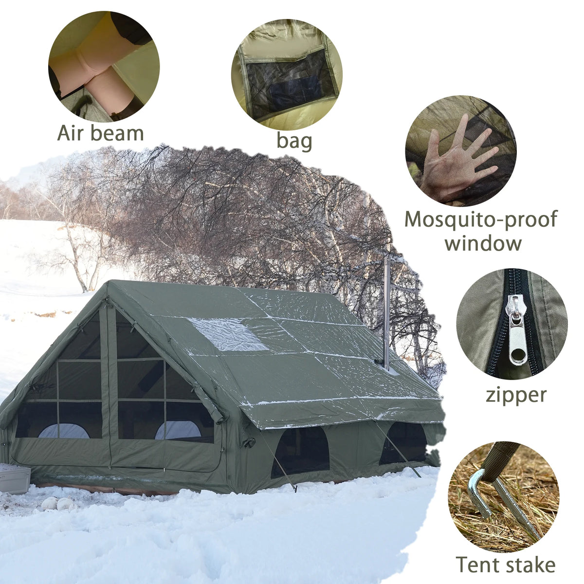 PAKICETUS Luxury Inflatable Camping Tent with Skylight Quick Setup Blow Up Tent with Air Pump 4-6 Persons Large Family Portable Outdoor Tent for Camping Hiking Backyard