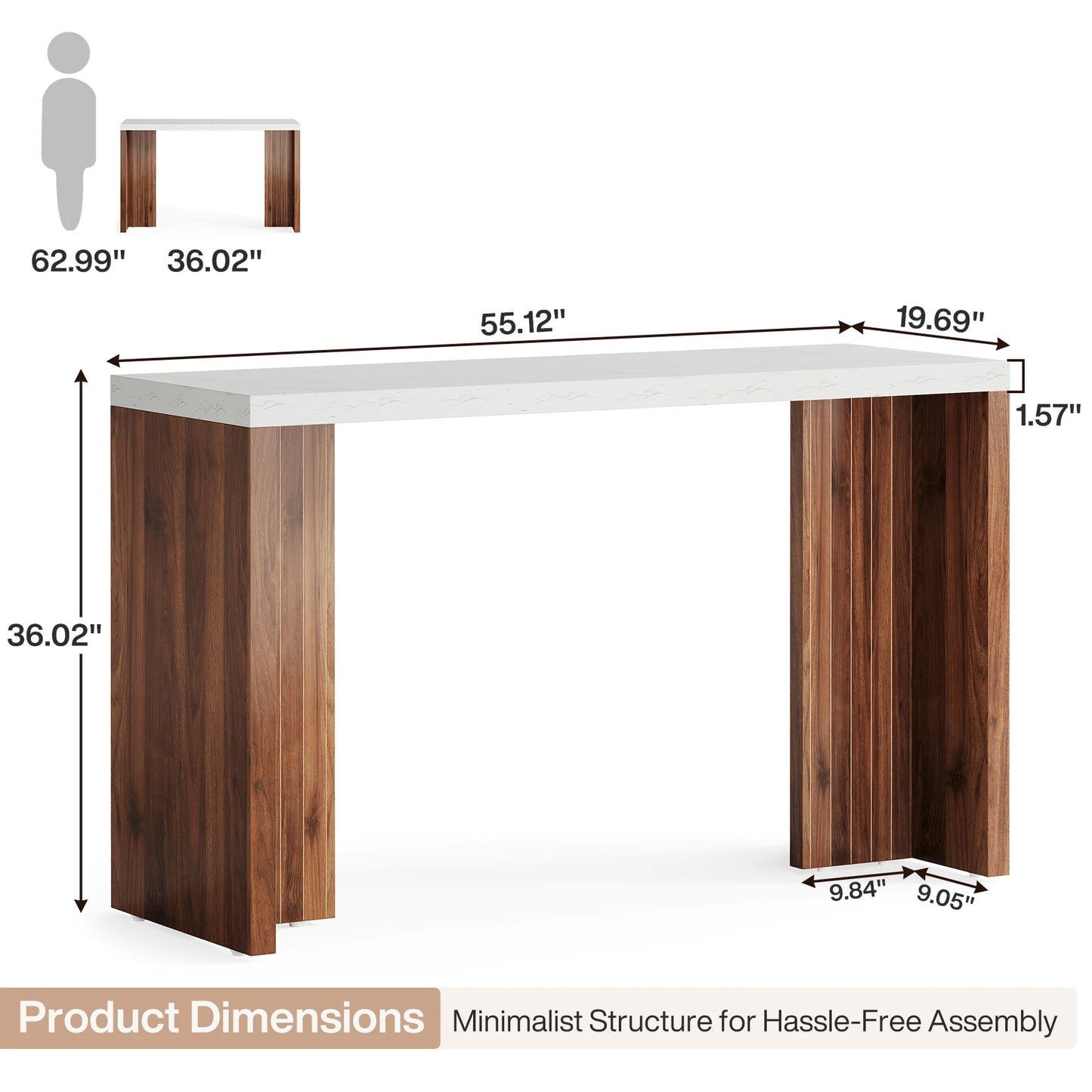 Tribesigns Home Bar Unit, 55.12-Inch Bar Table with a Faux Marble Finished Tabletop, Modern Freestanding Mini Bar