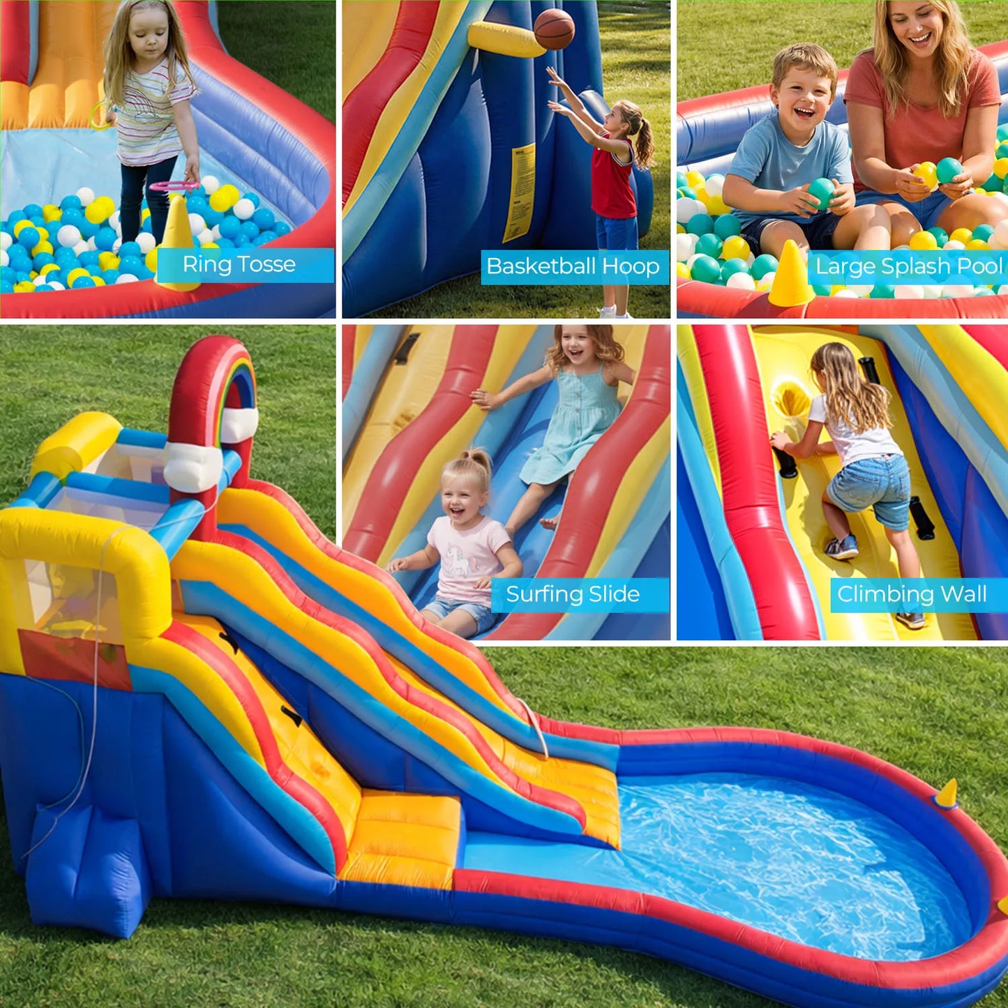 Commerci 6.1m Inflatable Bounce House Water Slide With 680W Blower CE Certified