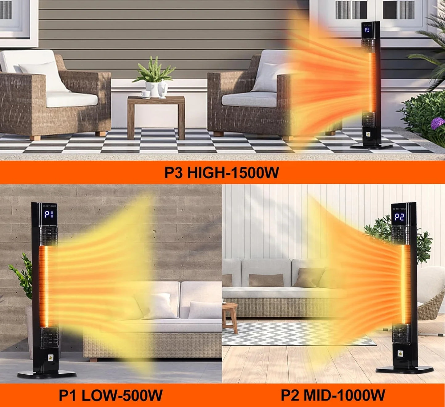 Indoor Outdoor Patio Heater 1500W Infrared Tower Remote