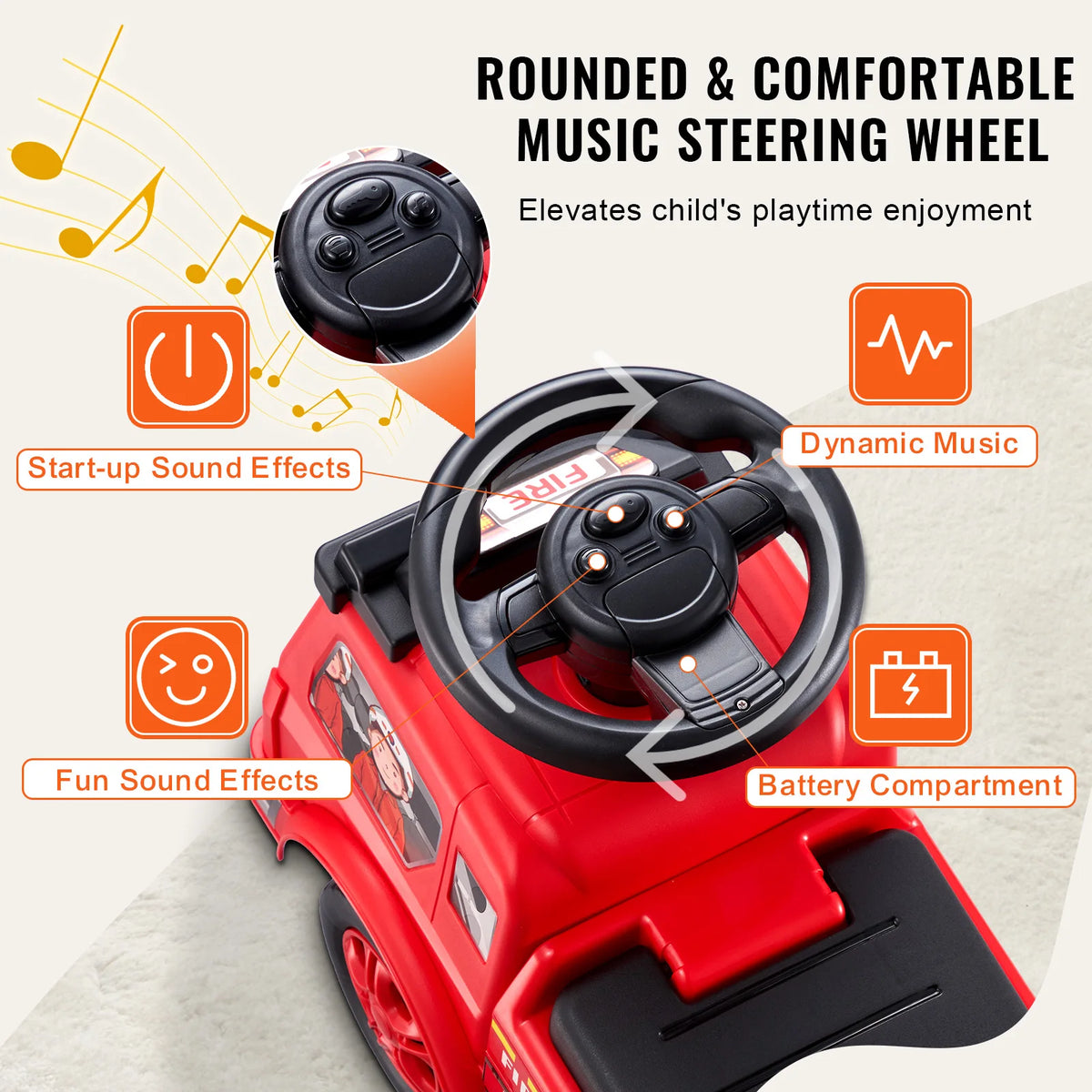 SucceBuy Kids Ride On Car With Music Steering And Seat Storage