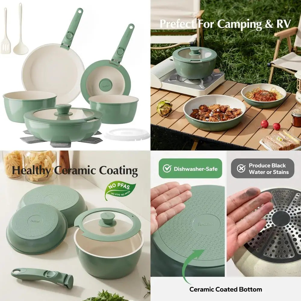 ceramic nonstick pans and pots set, ceramic cookware set with detachable handles16pcs, induction dishwasher oven safe kitchen c