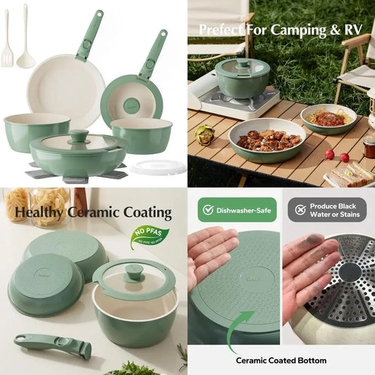 ceramic nonstick pans and pots set, ceramic cookware set with detachable handles16pcs, induction dishwasher oven safe kitchen c