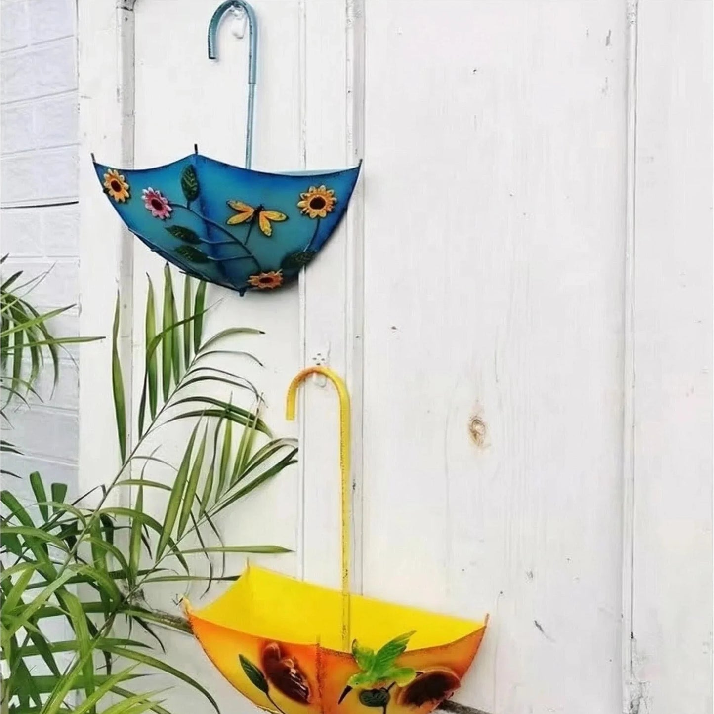 Farmhouse Umbrella-Shaped Wall-Mounted Metal Flower Basket Large Hanging Planter with Drainage Holes for Indoor/Outdoor Herbs Or Flowers Iron Art Decorative Plant Stand