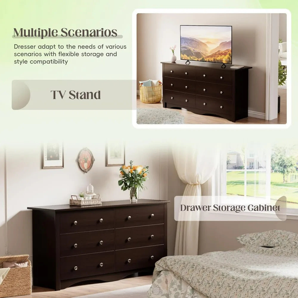 JUMMICO Modern Dresser With 6 Drawers Wide Storage Tower For Bedroom