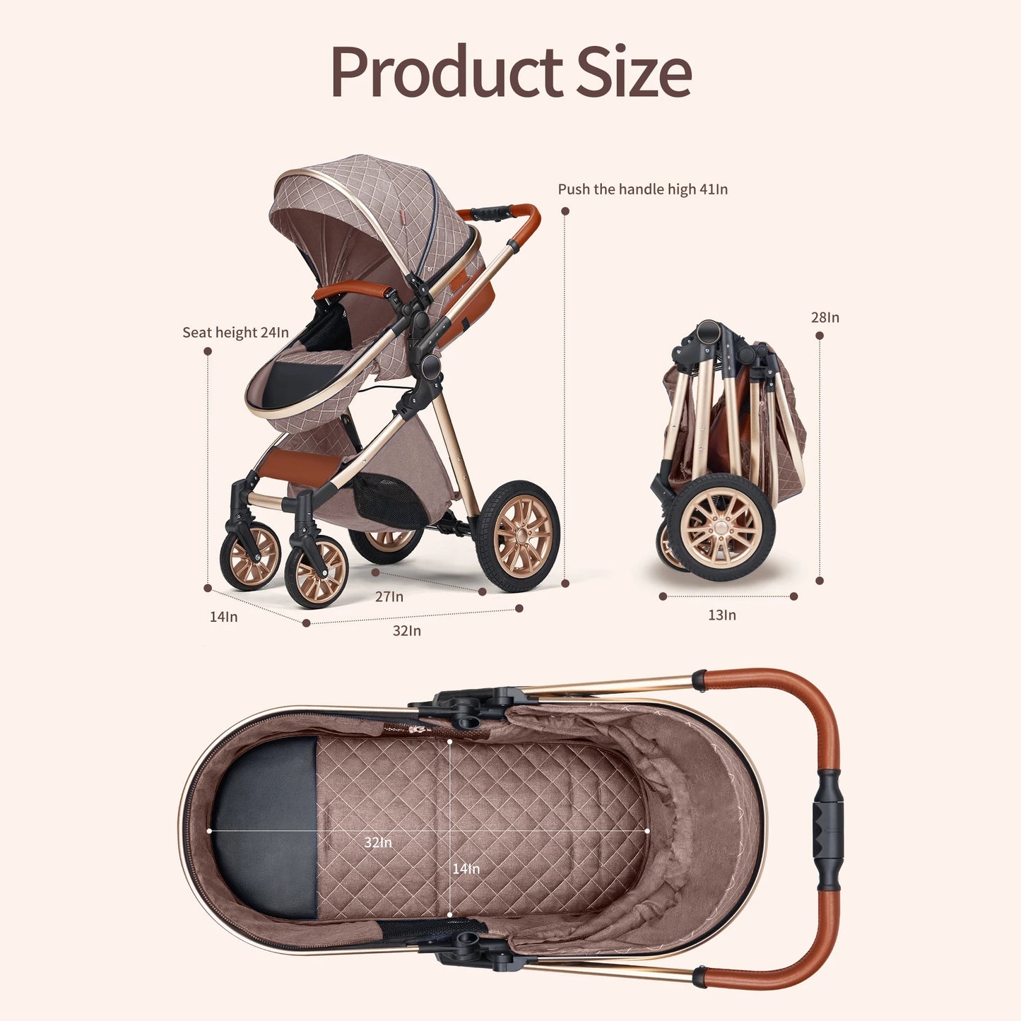 Vista Three In One Stroller Luxury Pram With Reversible Parent Facing Seat