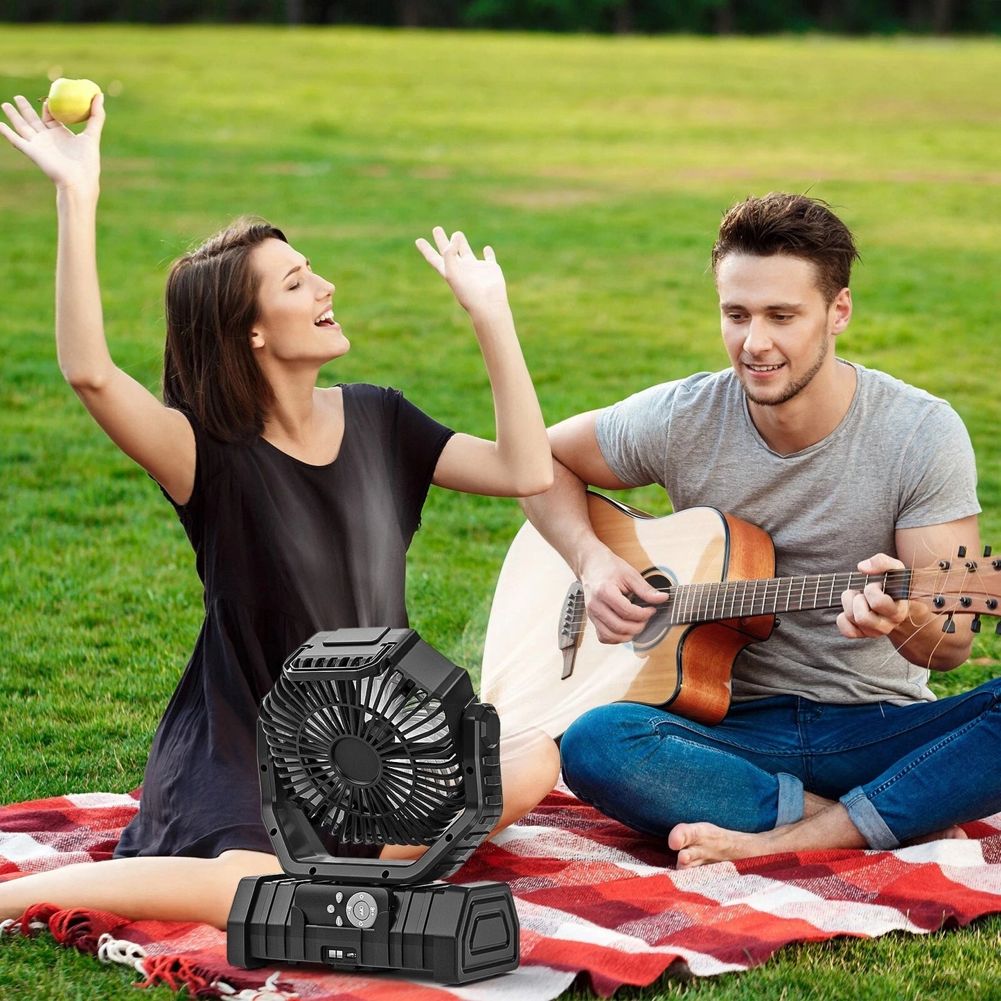 Camping Fan 20000mAh Battery Powered Fan Rechargeable with LED Light Portable Outdoor Tent Fan with Hanging Hook