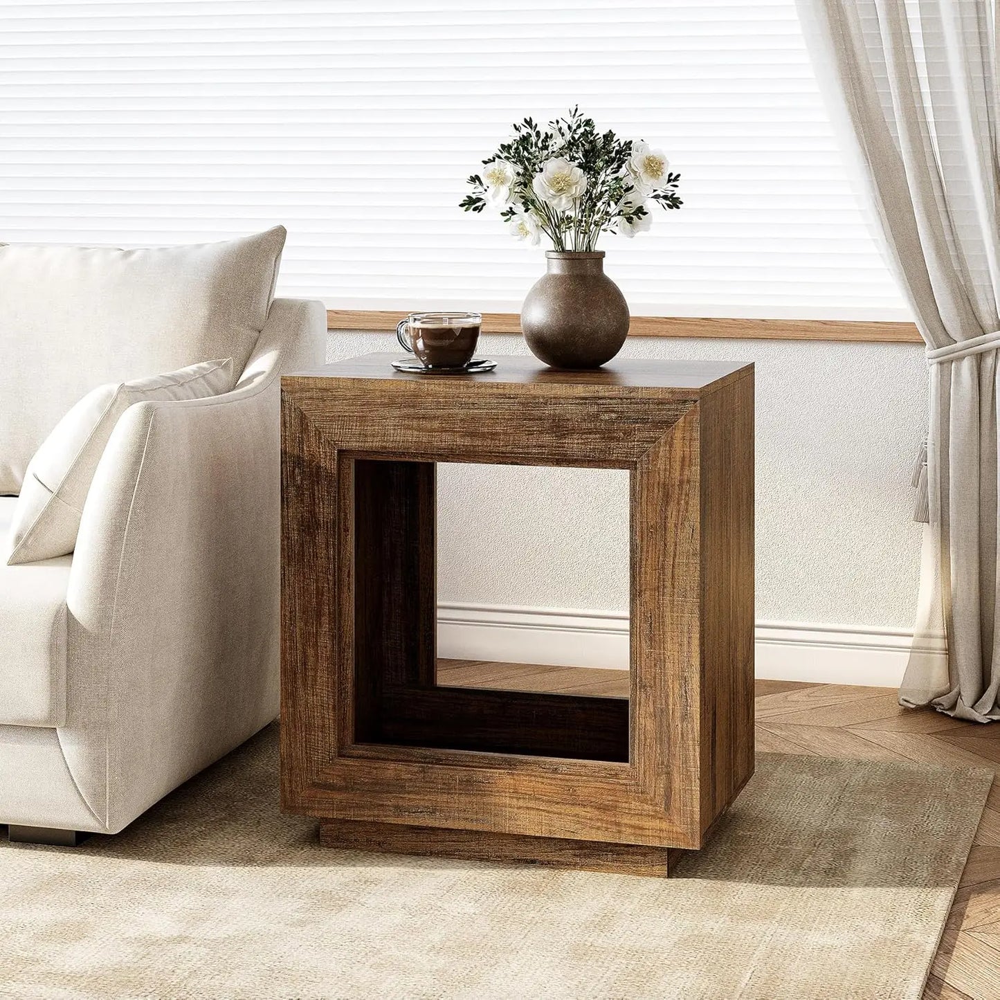 Little Tree End Table Wooden Square Side Table Farmhouse Sofa Side Tables