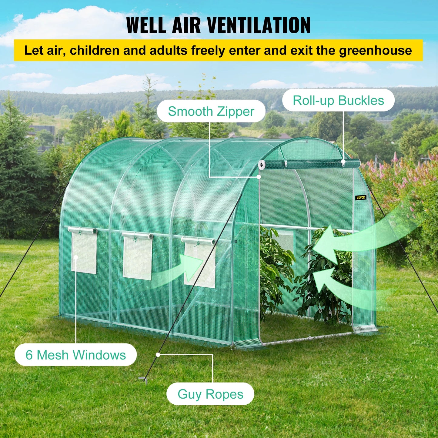 VEVOR Walk-in Tunnel Greenhouse Galvanized Frame & Waterproof Cover 10x7x7/12x7x7/15x7x7/20x10x7 ft Greenhouses & Cold Frames