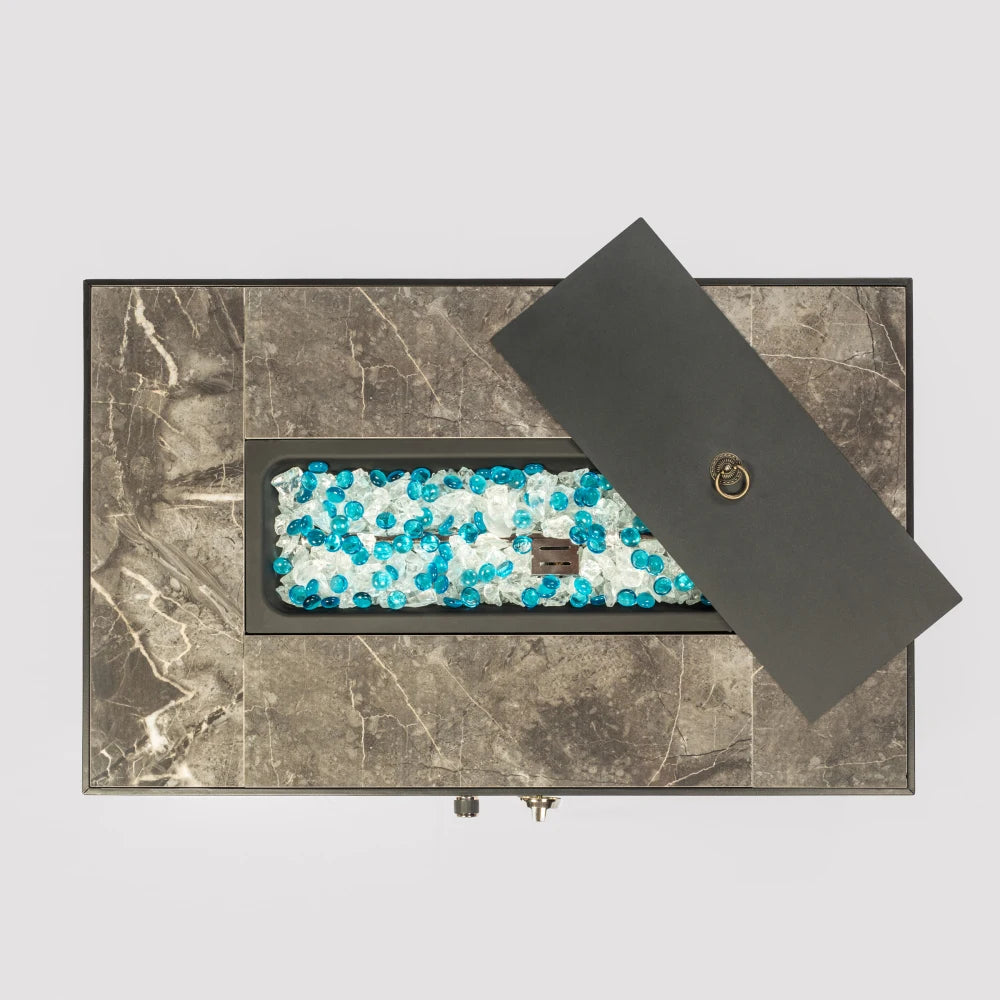 Outdoor Propane Fire Pit Table Rattan With Marble Tile Top