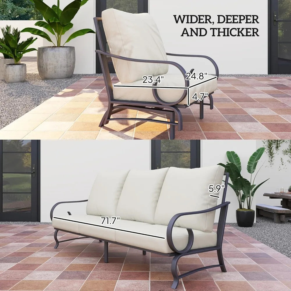 5 Piece Outdoor Patio Furniture Set 2 Rocking Chairs 3 Seat Sofa 2 Ottomans