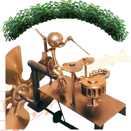 Drummer Windmill Handmade Metal Percussionist Figurine Rockin Art Garden Decor for Music Lovers & Collectors Yard Ornaments
