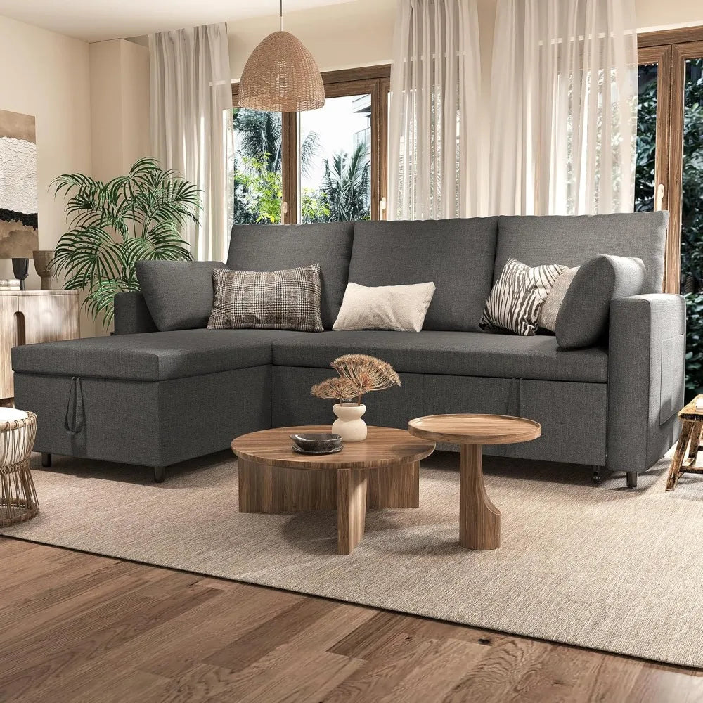 Polar Aurora Sleeper Sofa Bed With Storage Chaise Frame