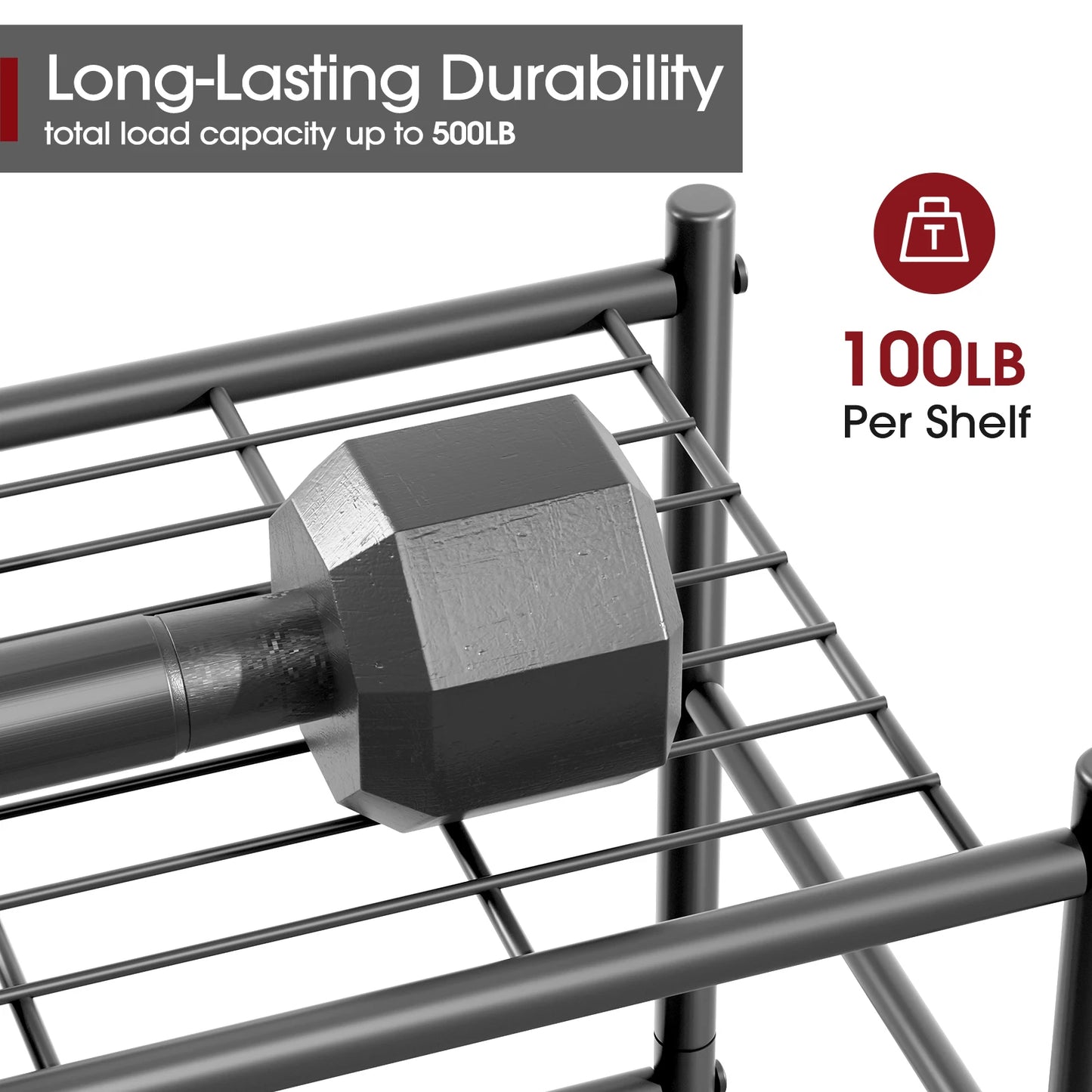 Five Tier Metal Storage Shelves Heavy Duty 500lb Adjustable Feet 18x12x57 Black