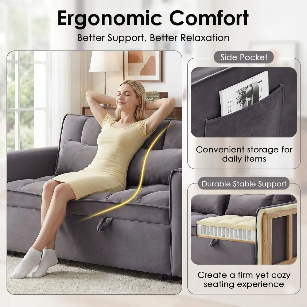 One In One Convertible Sleeper Sofa Bed Modern Loveseat With Adjustable Backrest