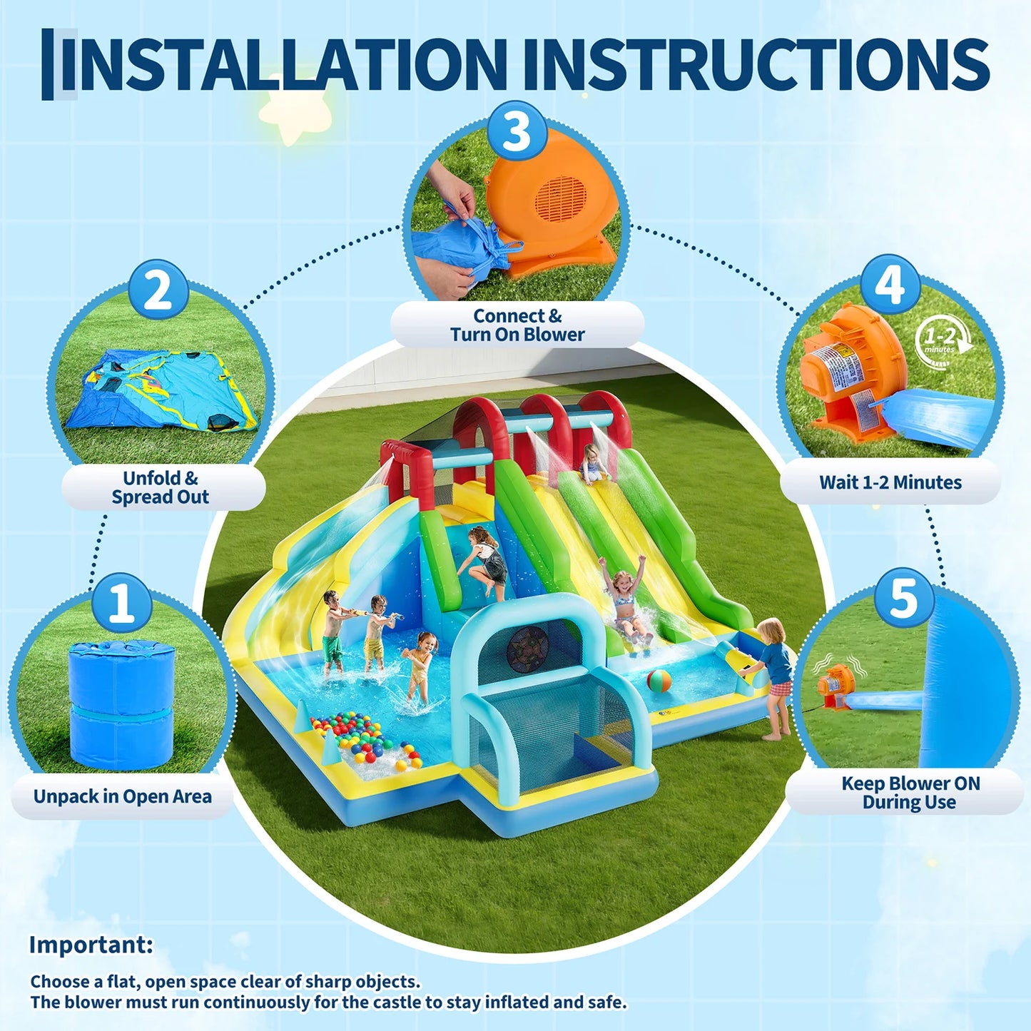 Inflatable Bounce House With 3 Water Slides Oxford Fabric Bouncy Castle For Kids