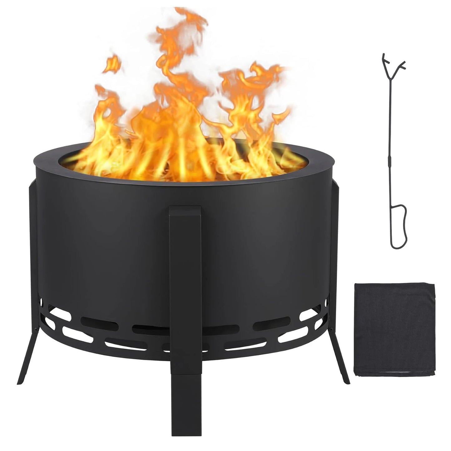 26 Inch Smokeless Fire Pit Outdoor Folding Feet Multi Fuel
