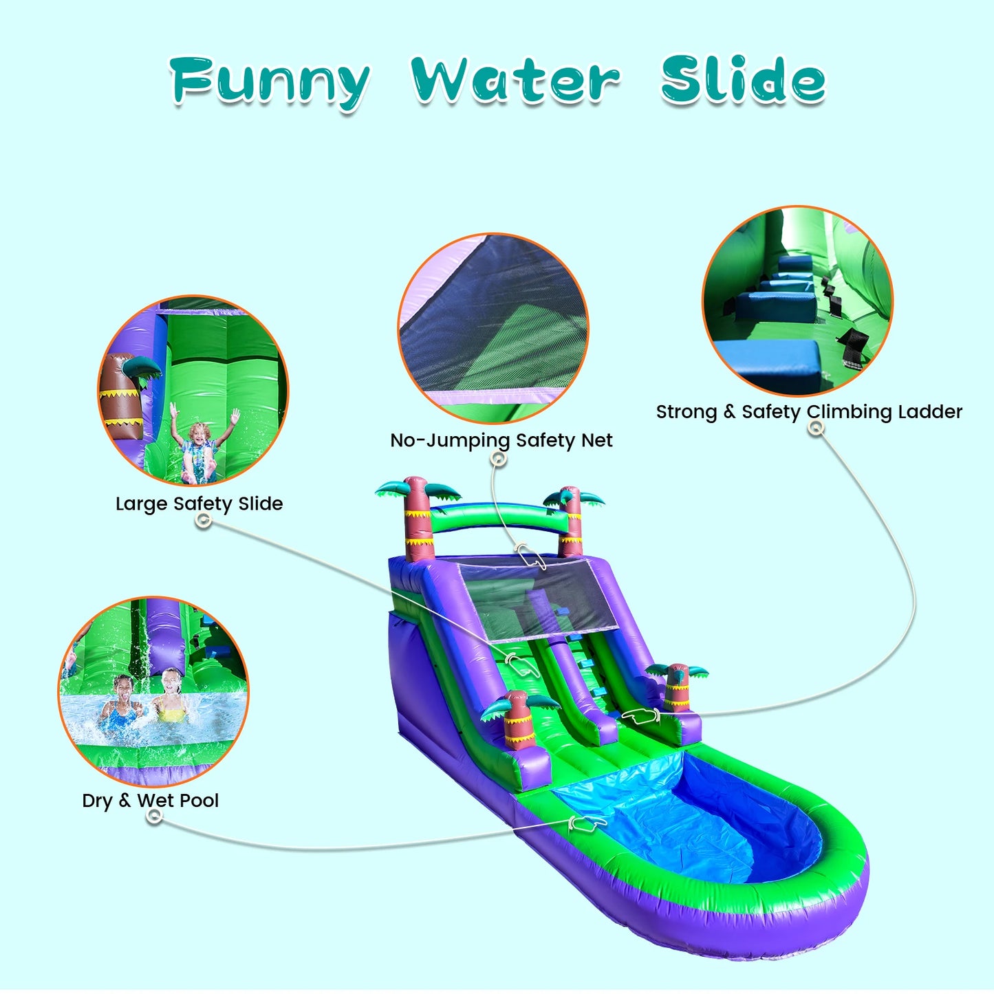 Commercial Inflatable Water Slide With 1100W Air Blower PVC