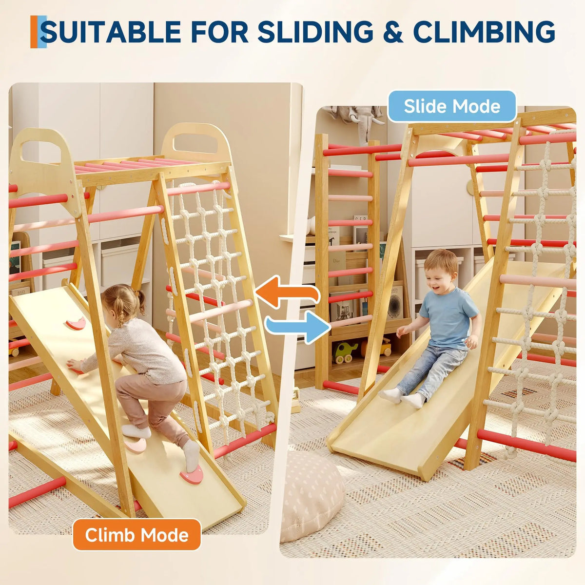 Foldable Wooden Climbing Triangle 7 In 1 Indoor Play Set For Kids Age 3