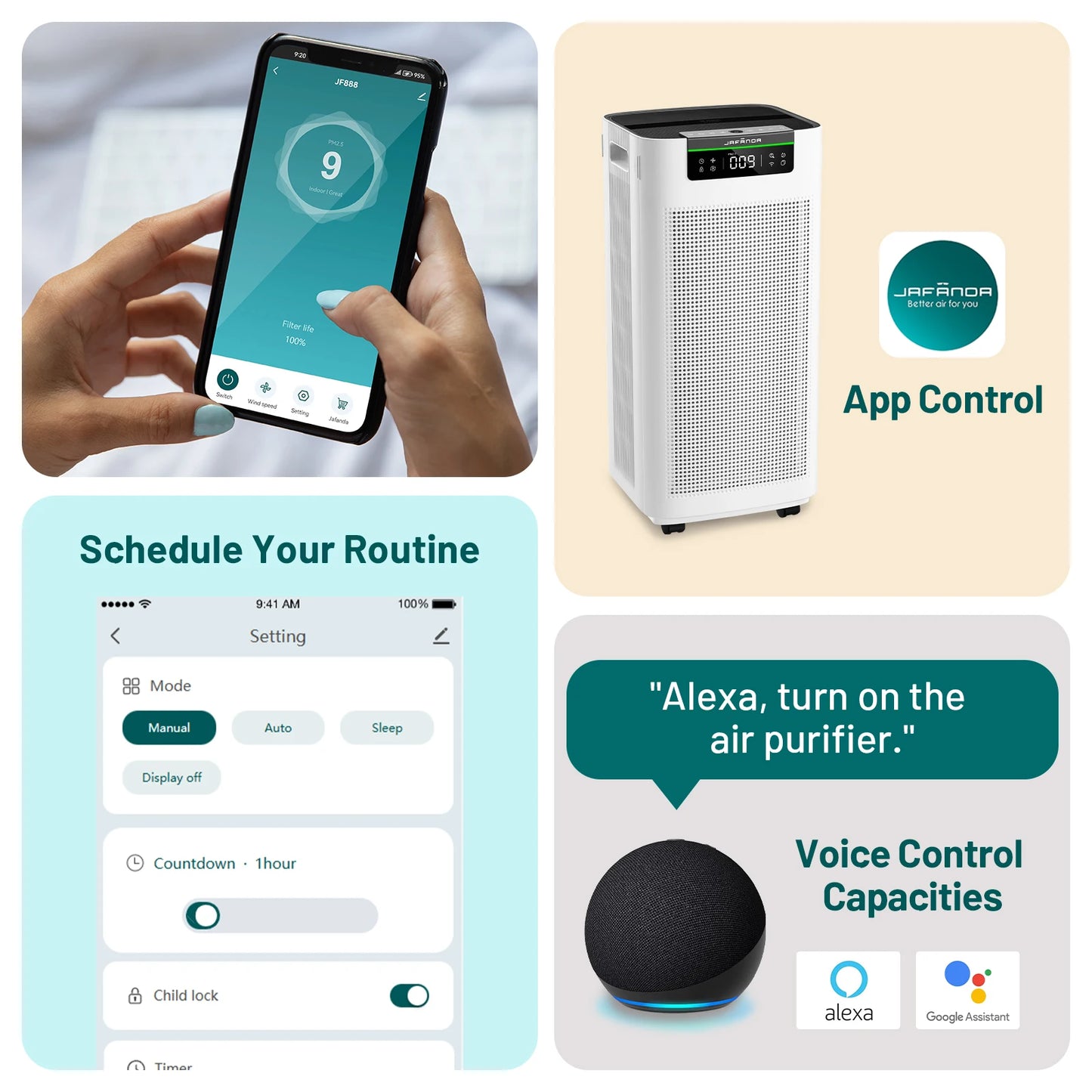 Jafanda Air Purifier For Large Rooms 3800 Square Feet With App Alexa True HEPA