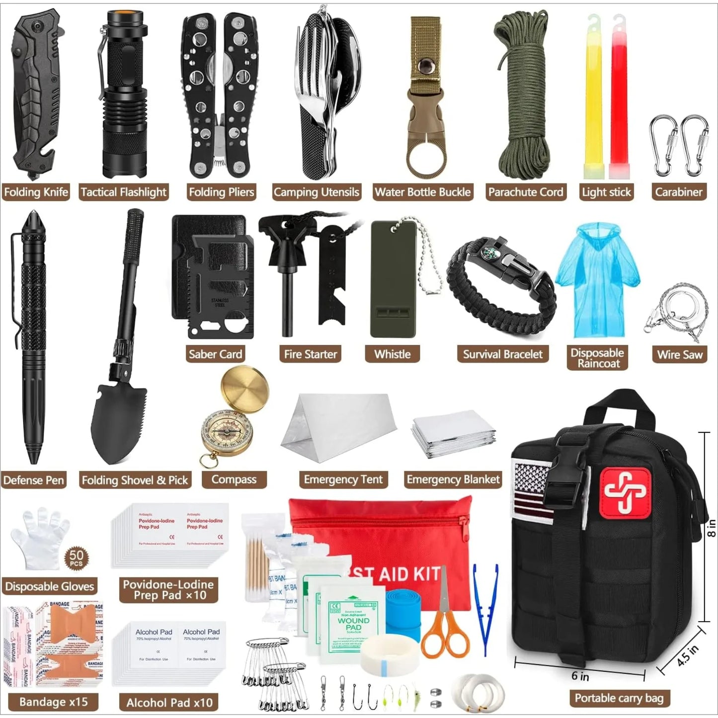238 Piece Emergency Survival Kit With Tactical Molle Pouch And Earthquake Tent