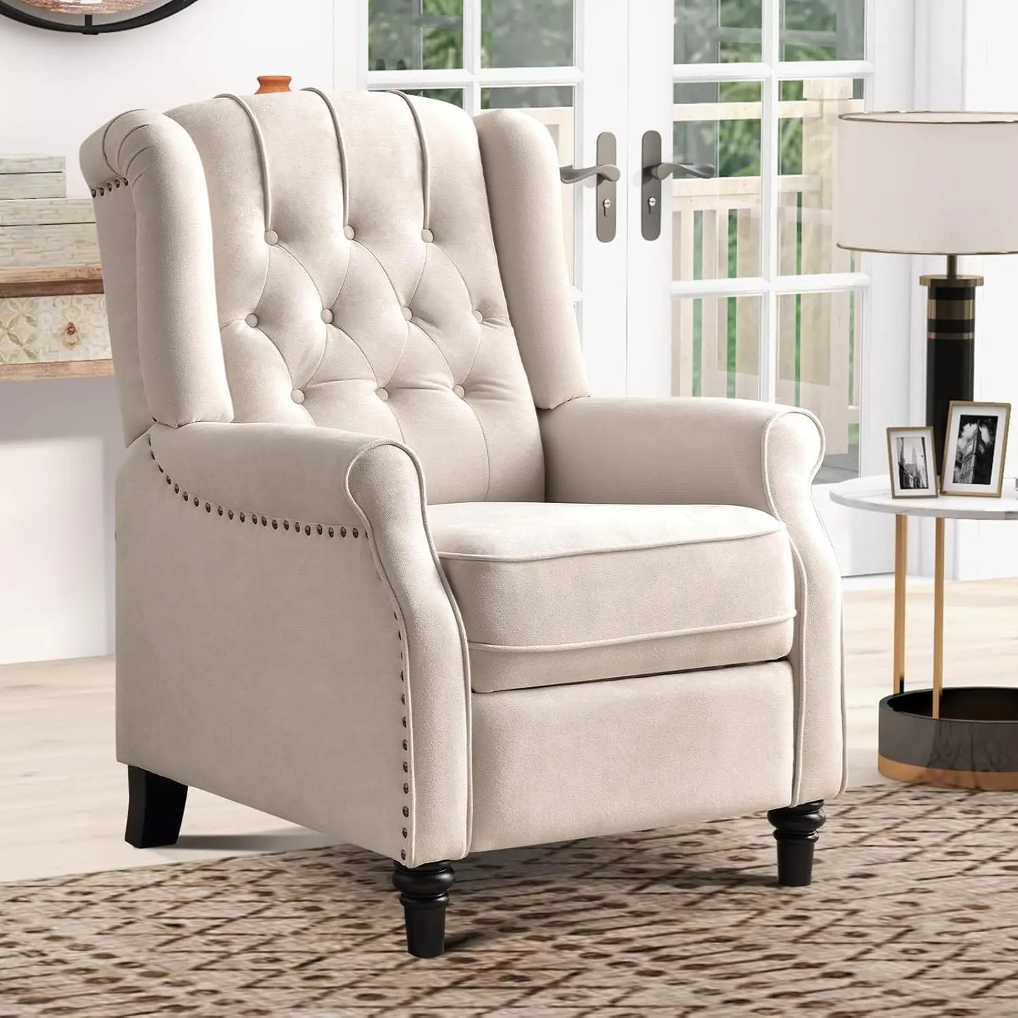 EBELLO Push Back Fabric Recliner Chair With Padded Seat For Living Room