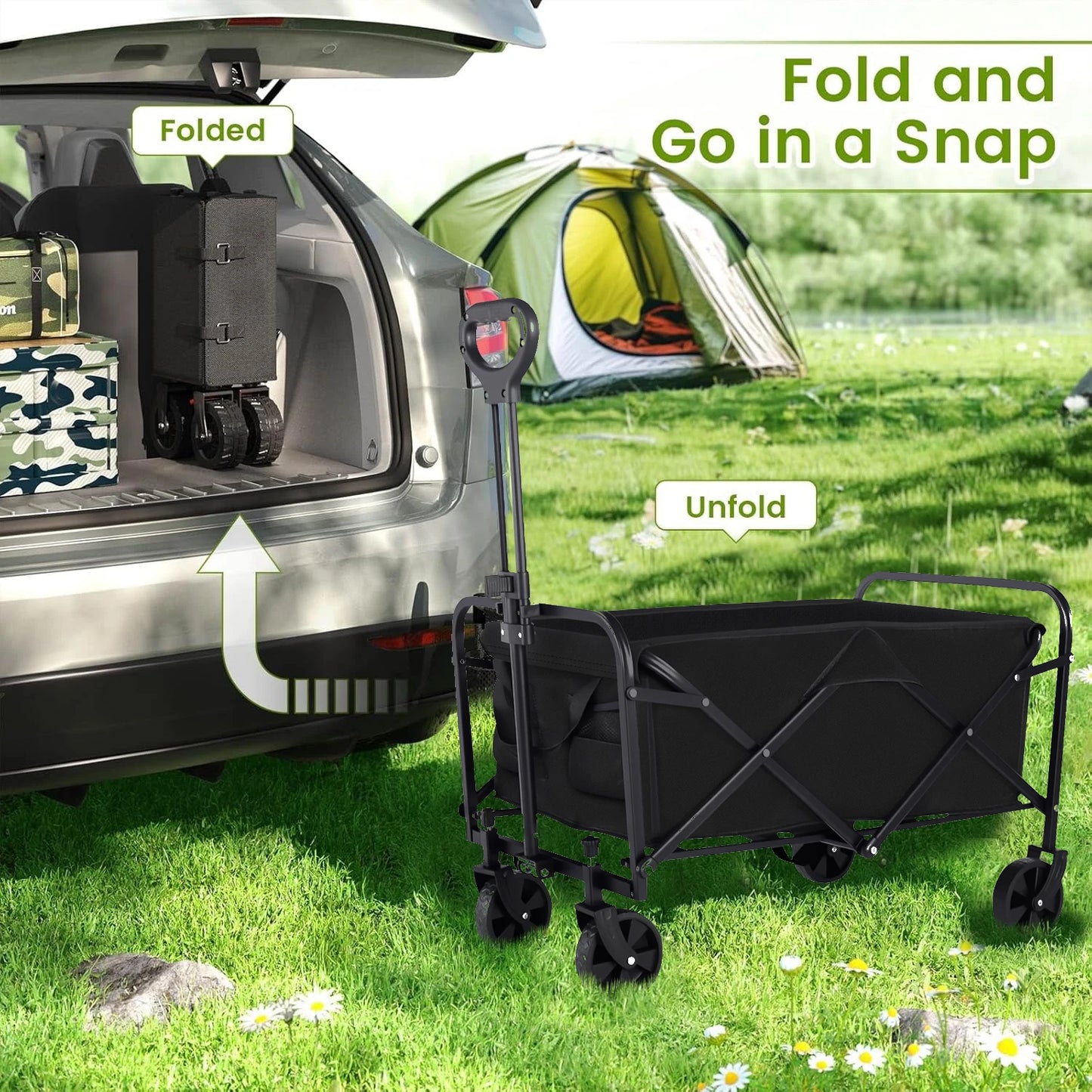 Heavy Duty Foldable Wagon Cart With All Terrain Wheels For Groceries And Beach