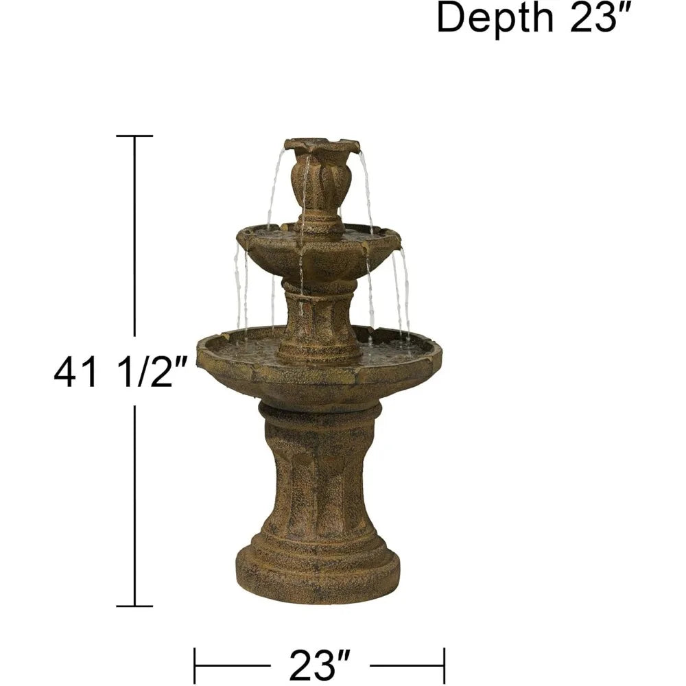 Rustic Outdoor Floor Fountain and Waterfall 41 1/2 "high 3 Level Decorated Garden Terrace, Family Lawn, Relaxing Fountain