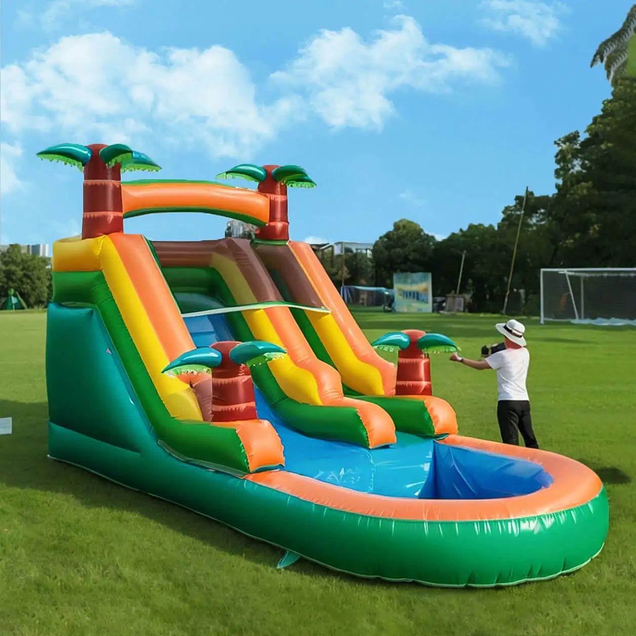 King Inflatable Water Pool With Double Slide Bubble Ball For Outdoor Summer Play