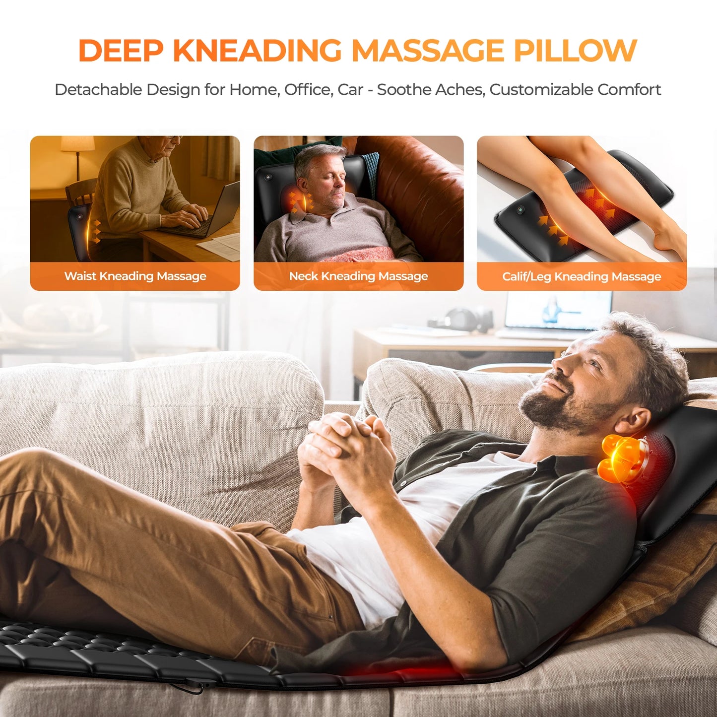 Shiatsu Full Body Massage Mat With Heat Detachable Pad 10 Vibrating Motors