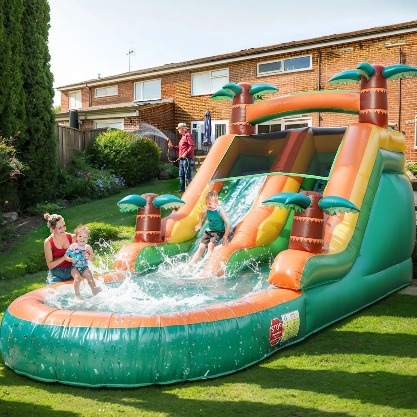 King Inflatable Water Pool With Double Slide Bubble Ball For Outdoor Summer Play