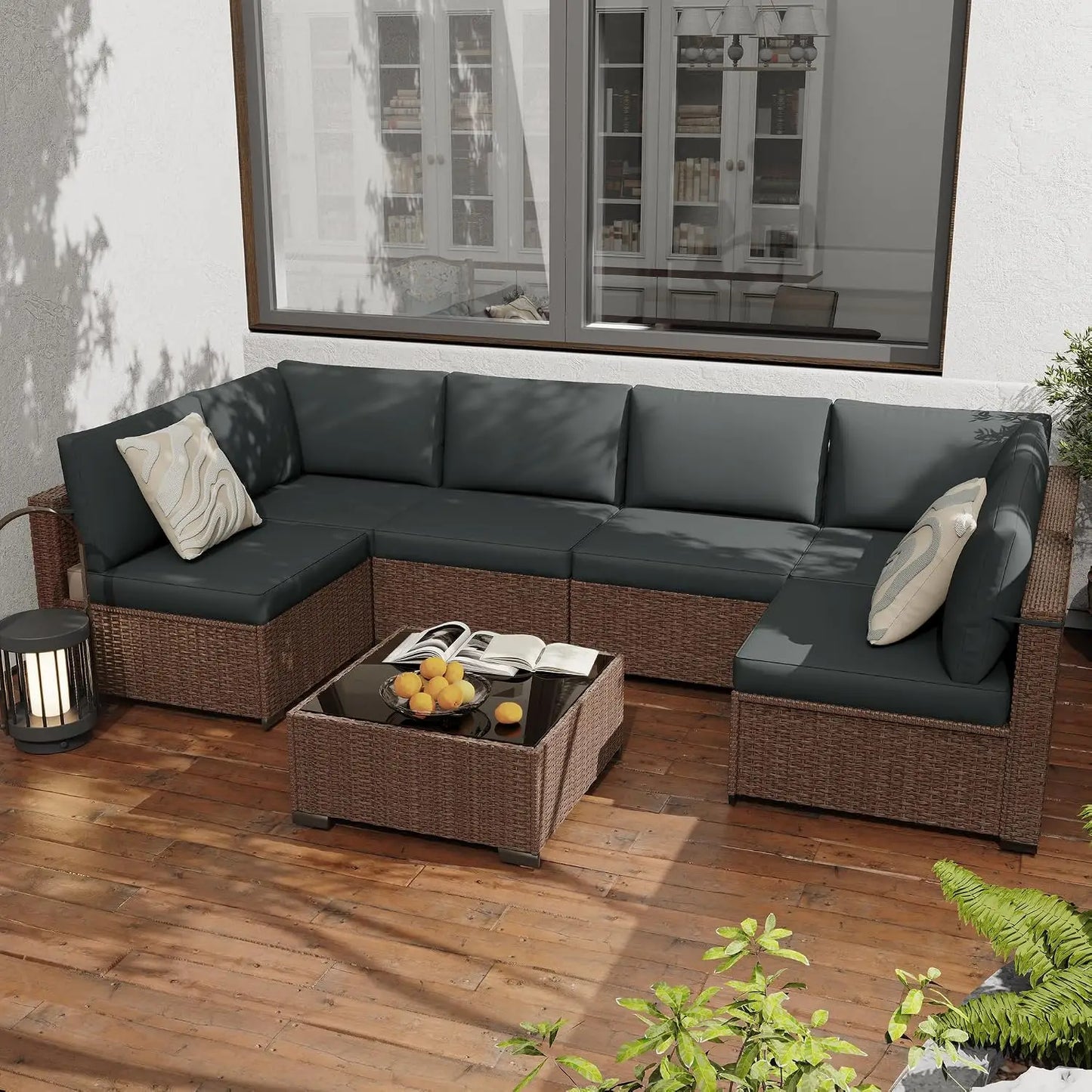 7 Pack All Weather PE Rattan Modular Sectional Conversation Patio Set, Custom