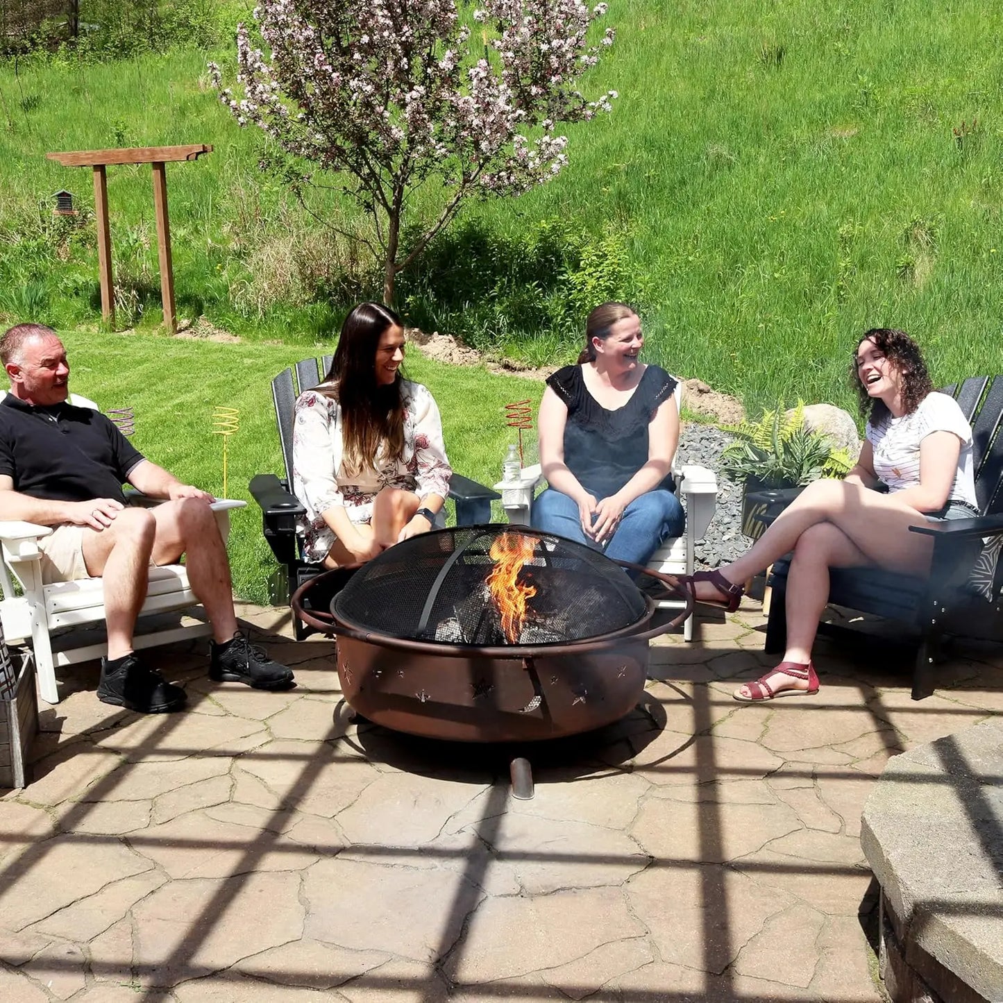 42 Inch Large Wood Burning Fire Pit With Round Spark Screen