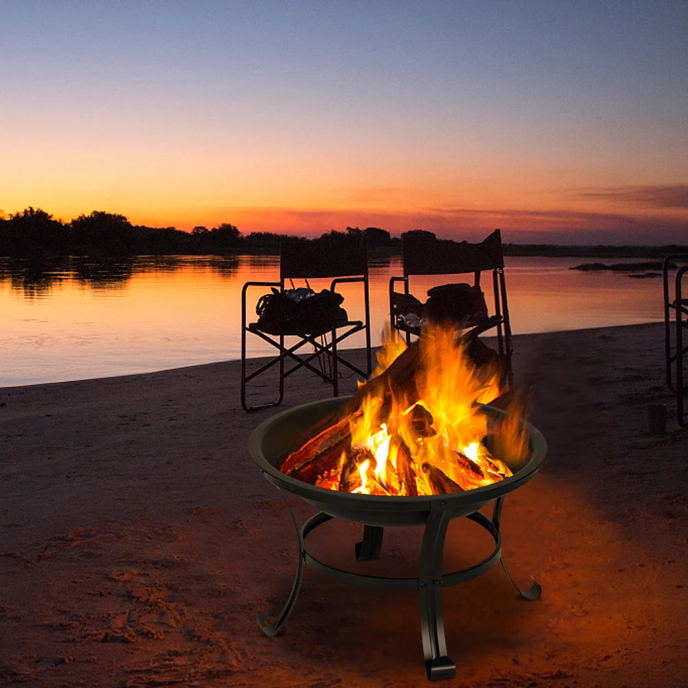 22 Inch Curved Feet Iron Brazier Wood Fire Pit Poolside
