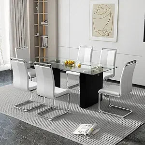71Inch Glass Dining Table Set For 6 With Tempered Glass