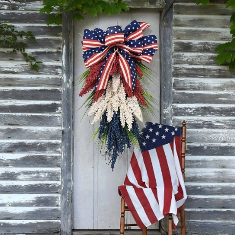 Patriotic Front Door Wreath 4th July Red White Blue Independence Day
