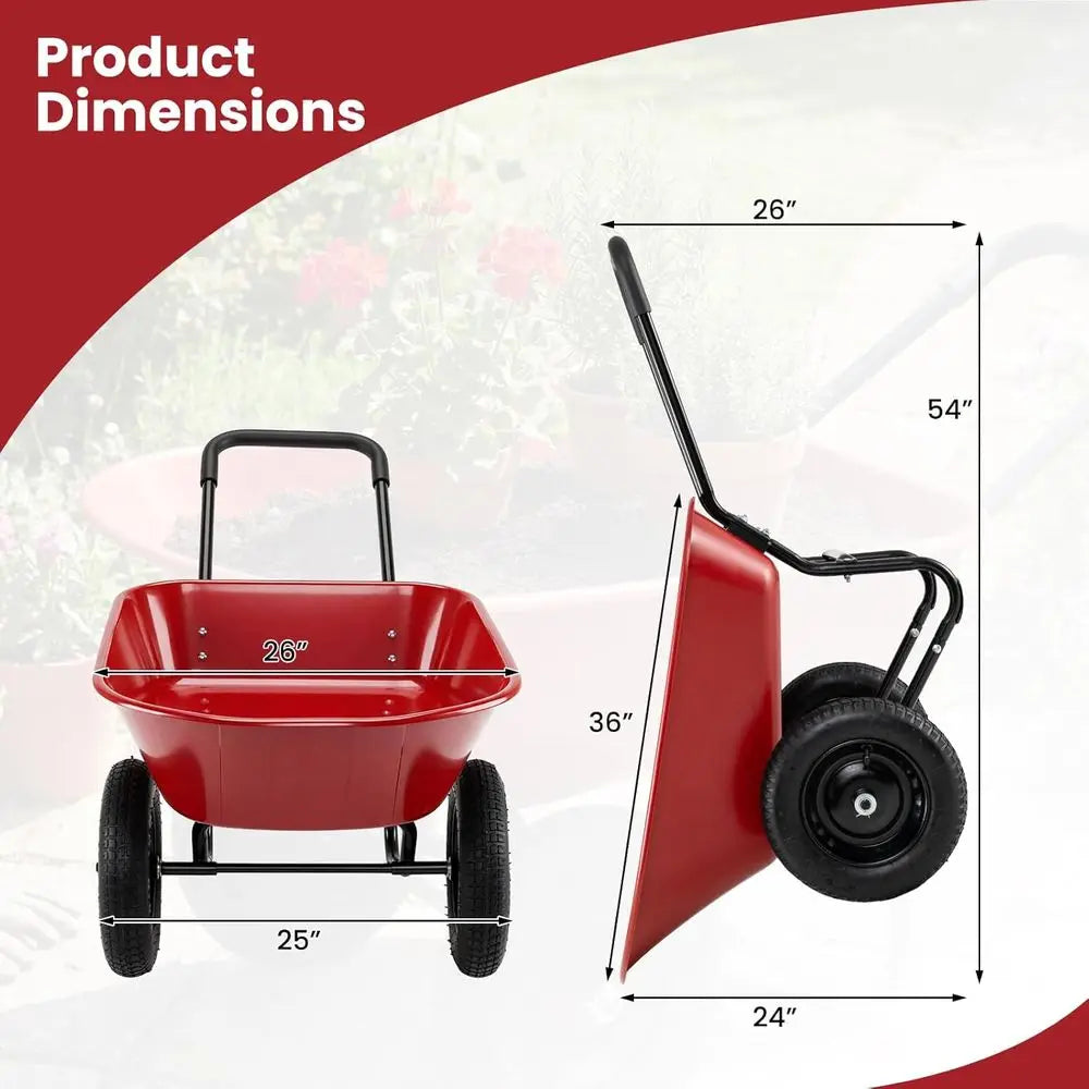 2 Wheel Wheelbarrow With 14 Inch Pneumatic Rubber Tires 330 Lb Capacity