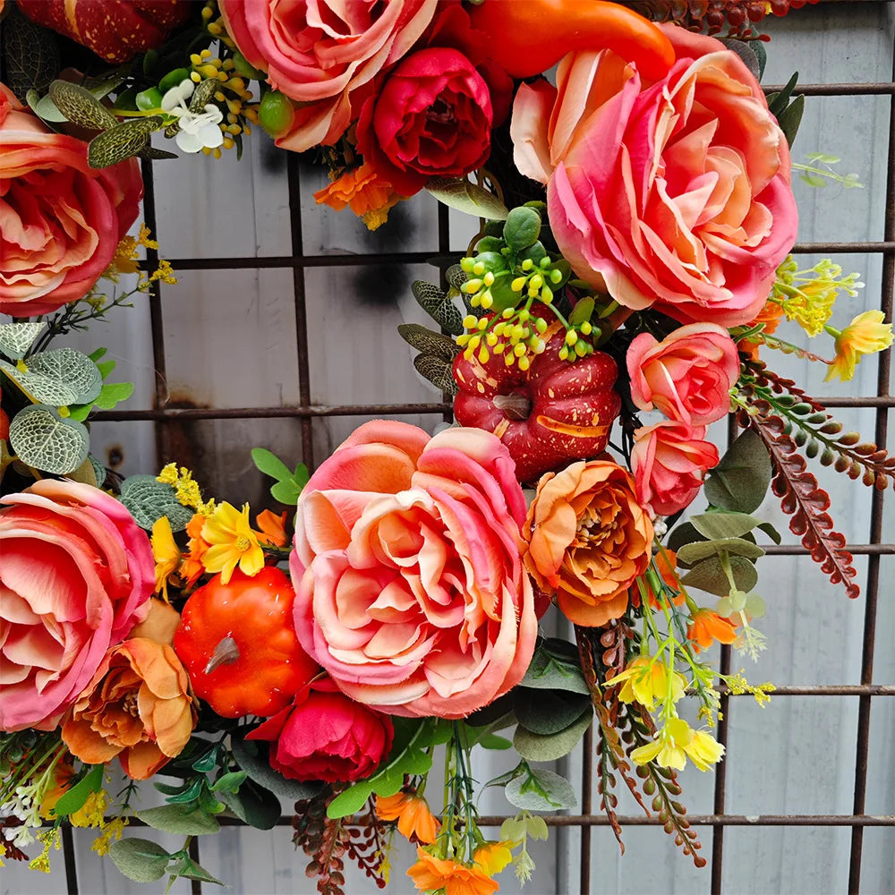 Autumn Round Wreath Decorative Artificial Autumn Garland Festival Theme Farmhouse Party Decoration