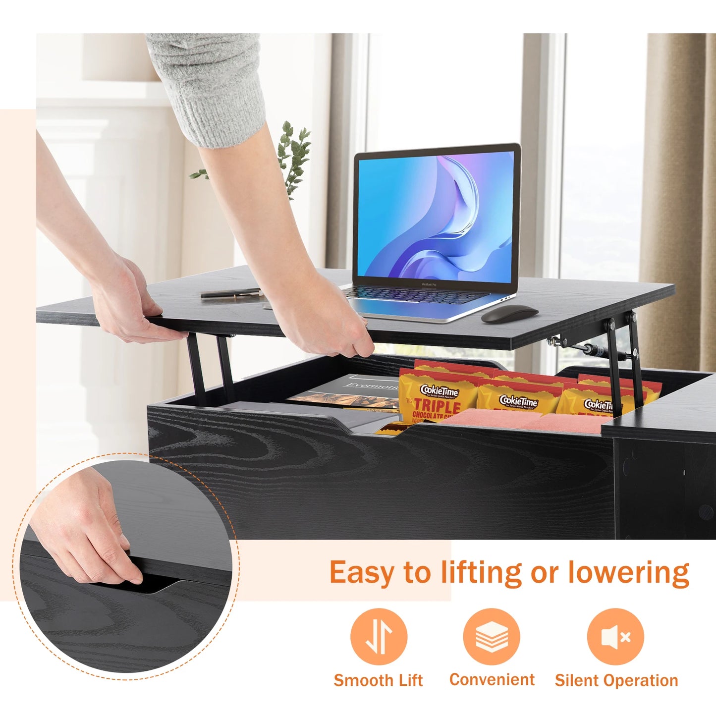JHK Lift Top Coffee Table For Living Room With Storage