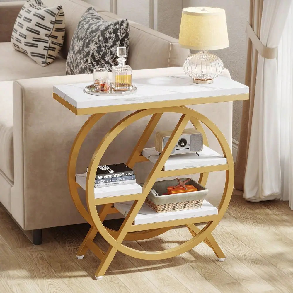 Modern 4 Tier End Table Wooden Side Table Metal Frame Living Room Nightstand