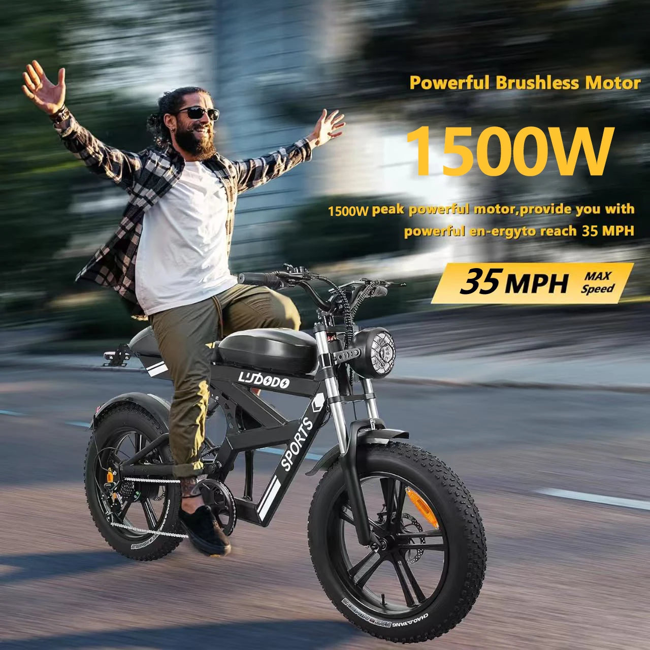 Fat Tire Electric Bike 1500W Peak 35 MPH 48V 816Wh Battery 20 Inch 7 Speed