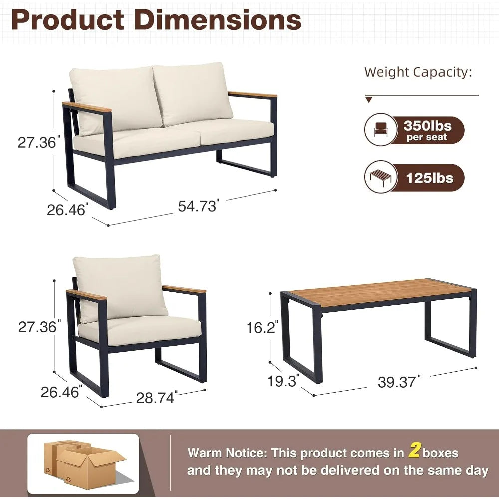 Exclusive Deal   4-Piece Outdoor Patio Furniture Set with Coffee Table Metal Conversation Set and Upgraded Beige Washable