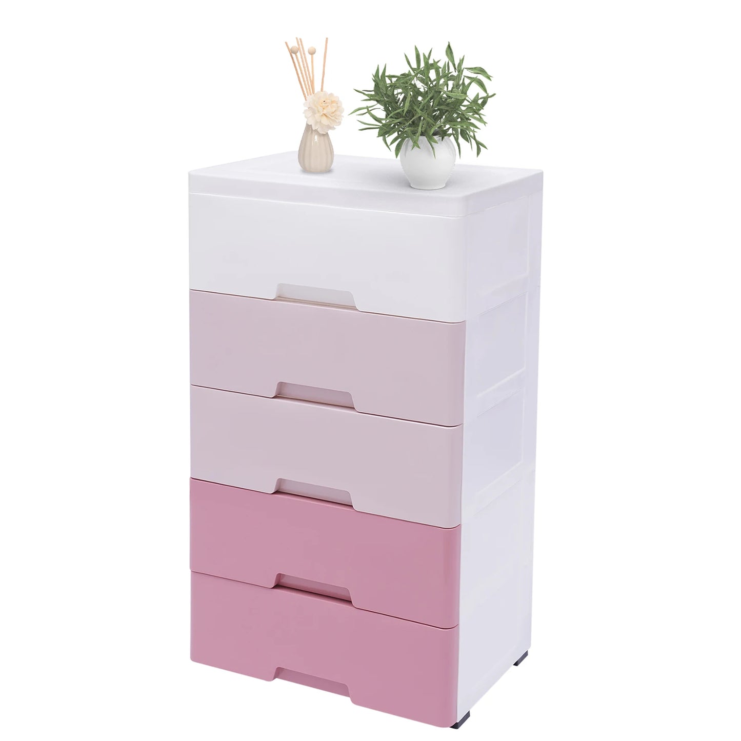 5 Tier Pink Gradient Plastic Storage Cabinet 17.1 Inch Wide