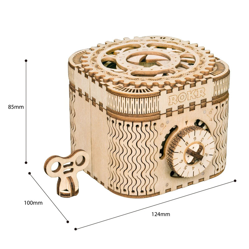 Robotime 123pcs Creative DIY 3D Treasure Box Wooden Puzzle Game Assembly Toy Gift for Children Teens Adult Building Block LK502