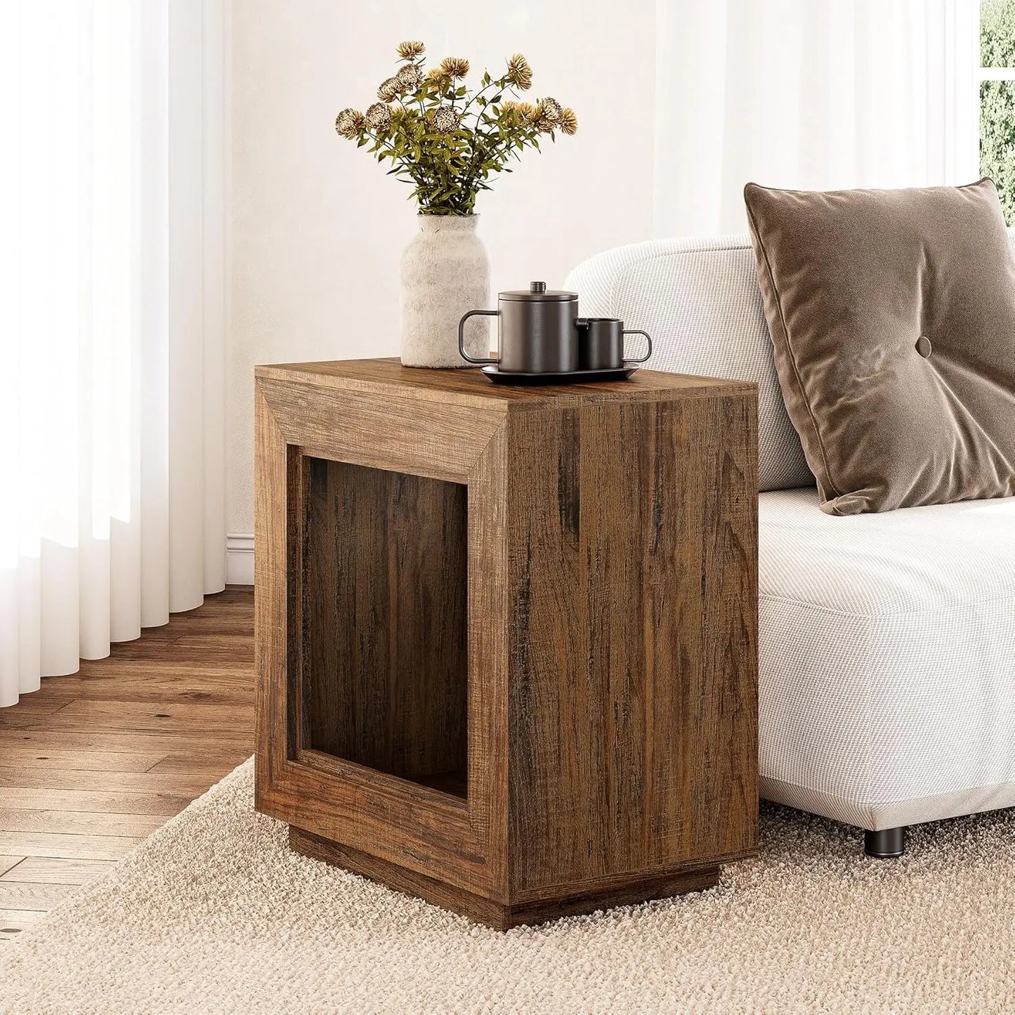 Little Tree End Table Wooden Square Side Table Farmhouse Sofa Side Tables