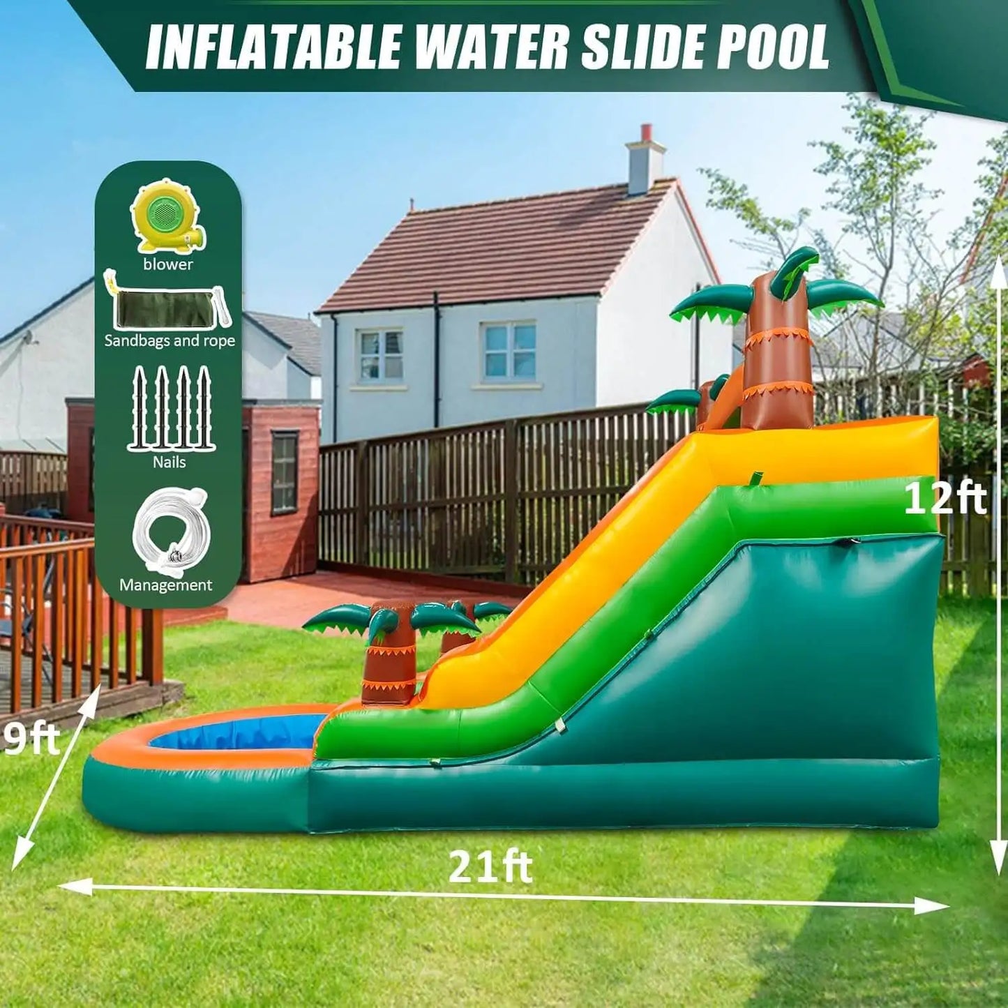 King Inflatable Water Pool With Double Slide Bubble Ball For Outdoor Summer Play