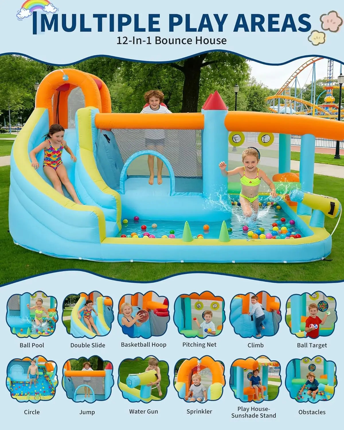 Commercial Inflatable Bounce House With Double Slide And Air Blower